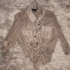 Brown tie blouse